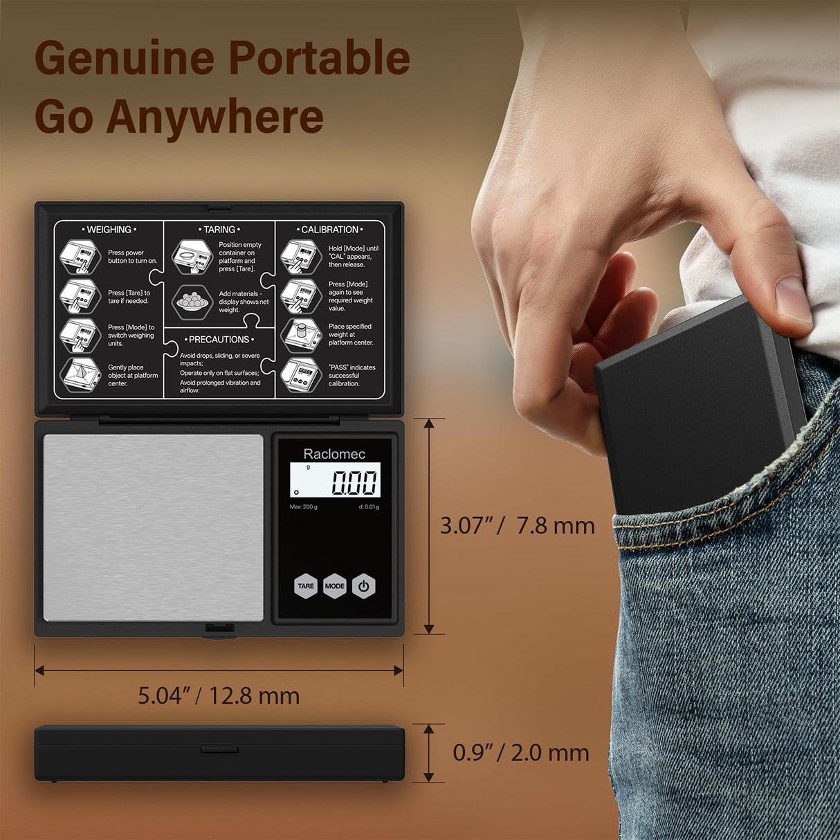 Raclomec Digital Gram Scale 200g x 0.01g Jewelry Scale, Gram, Ounce, Carat, Grain for Food, Small Ingredients, Gemstone, Coins. Raclomec