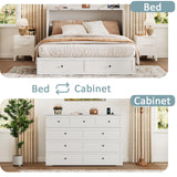 LIVAUVEAD Queen Murphy Bed with Storage & Charging Station, Murphy Cabinet with Foldable Panel, Noisy Free, for Guest Bedroom, Living Room, Office, Distressed White LIVAUVEAD