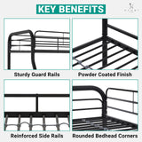 Hollywood Bunk Beds Twin Over Full Size, Heavy Duty Metal Bunk Bed with Safety Guardrails, Angled Ladder, Underbed Storage, 800LBs capacity - for Kids and Teens, Twin over Full Bunk Bed, Black Naomi Home
