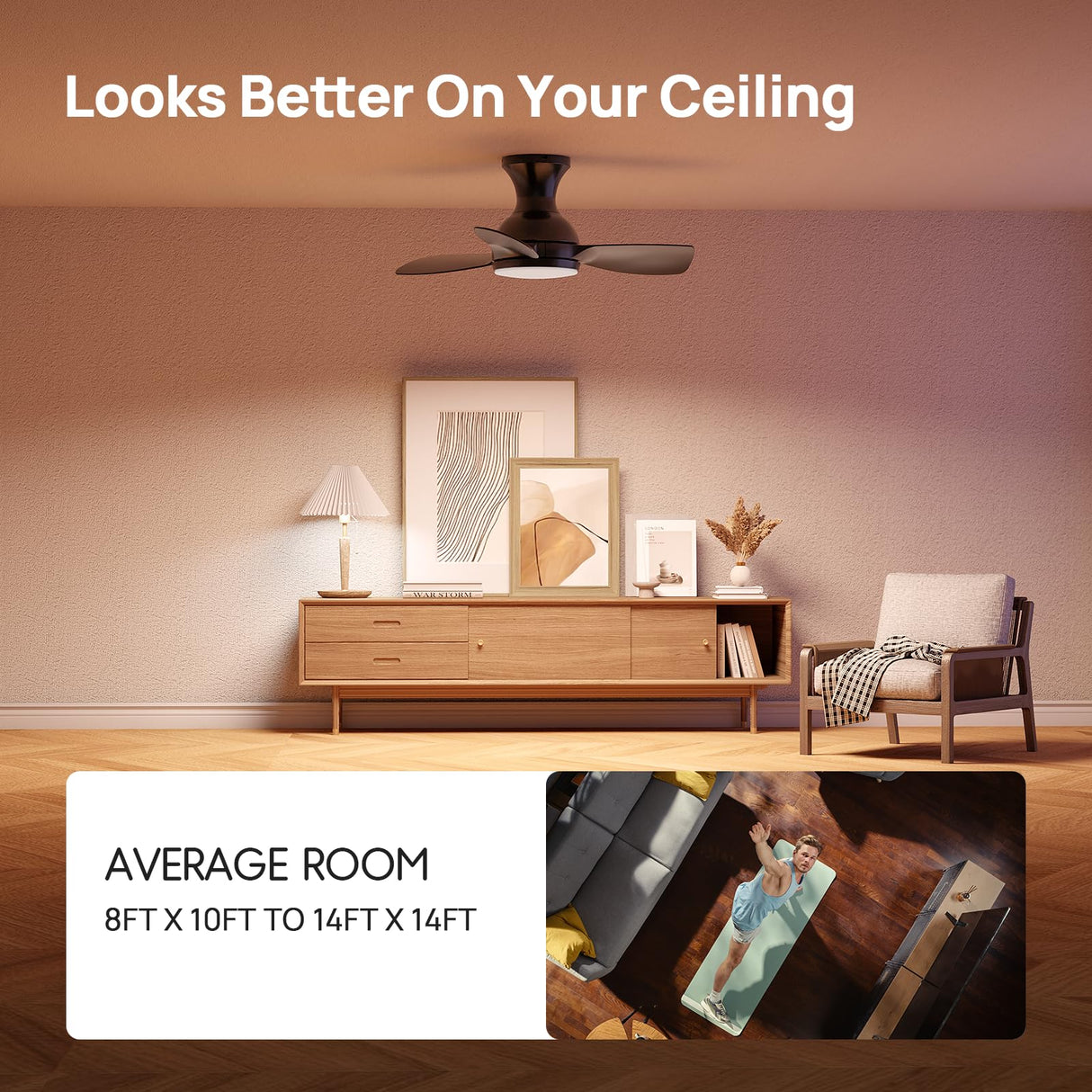 Consciot Ceiling Fan, 30 Inch Ceiling Fan With Lights Remote Control, Black Low Profile Modern Ceiling Fan, Flush Mount, Reversible Quiet DC Motor, 6 Speed, Dimmable, Kitchen Bedroom Patio Damp Rated Consciot