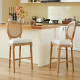 Kiztir French Country Bar Stools Set of 2 Farmhouse Rattan Counter Height Bar Stools with Round Back Upholstered Mid Century Barstools for Kitchen Island, Bar Kiztir