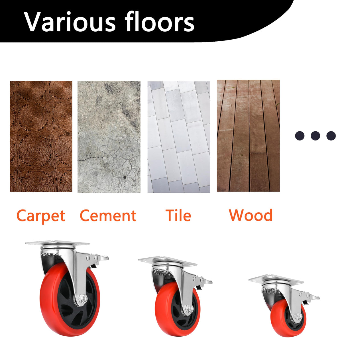 Mofeetools 3 inch Heavy Duty Casters Load 1200lbs, Lockable Bearing Plate Caster Wheels with Brakes, 360-degree Swivel Casters for Furniture and Workbench Cart, Set of 4(Free Bolts and Nuts) Mofeetools