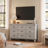 LINSY HOME Dresser for Bedroom with 9 Drawers, 59” Wide Chest with Deep Drawer, Modern Farmhouse Dresser TV Stand with Metal Handles, Wood Storage Cabinet for Closet, Living Room, Hallway, Wash Grey LINSY HOME