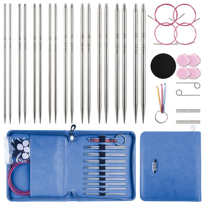Froggod 4.5-Inch Aluminum Lace Interchangeable Circular Knitting Needle Set, Sizes US 1, 1.5, 2, 2.5, 4, 5, 6, 7 Interchangeable Knitting Needles Lace-Tip with 4 Assorted Cables with Project Bag