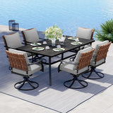 Grand patio 7-Piece Outdoor Dining Set, 6 Leather-Look Wicker Swivel Patio Chairs & 1 Rectangular Dining Table, Black Grand patio