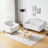 LEVNARY Chesterfield Loveseat Velvet, Upholstered Sofa with Button-Tufted Back, Mid-Century Modern Sofa with Solid Wood Legs, 2 Seater Couches for Living Room (White) LEVNARY