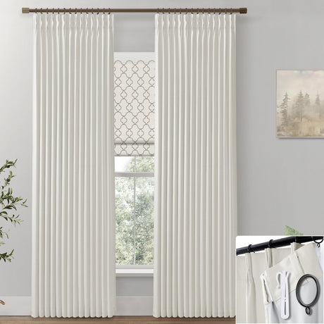 SHINELAND 108 Inch Curtains Long,Pinch Pleated Curtains Blackout Linen Black Out Extra Long Curtains for Living Room Drapes 108 Inches Long 2 Panels,Cream SHINELAND