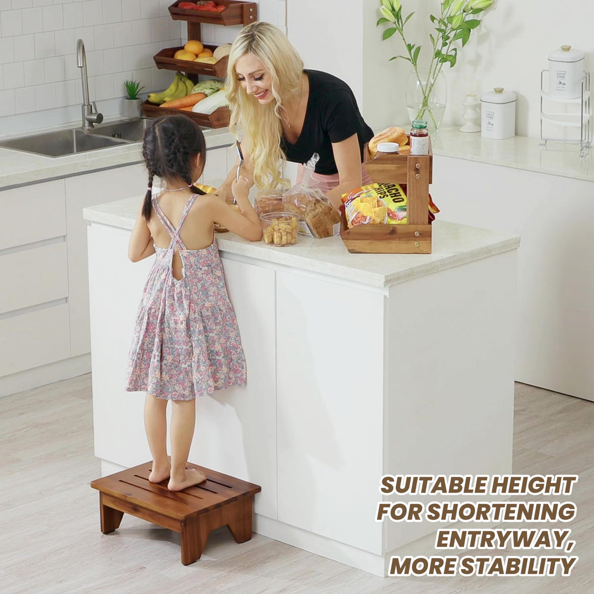 TINAMO 6.5" Acacia Wood One Step Stool for Adults (No Assemble Required)- 500 Lbs Wooden Step Stools Heavy Duty for High Bed Riser, Bathroom, Bedroom - Small Stepping Stool for Elderly, Seniors, Kids Tinamo