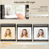 HOMCOM Farmhouse Vanity Desk with Mirror, LED Lights Makeup Vanity Table with 42 Inch Glass Tabletop, Cushioned Stool, Drawers & Shelves & Cabinet, Rustic Dressing Table Set for Bedroom, Gray HOMCOM