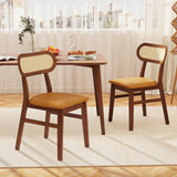 Giantex Wooden Dining Chairs Set of 2, PU Leather Upholstered Kitchen Chairs w/Breathable Mesh Cane Backrest, Rubber Wood Frame, Padded Seat, Farmhouse Armless Side Chairs for Dining Room, Coffee Giantex