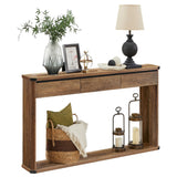 VASAGLE Console Table, 47.2 Inches Sofa Table, Narrow Entryway Table, Entry Table with 3 Drawers, Bottom Shelf, Metal Corners, for Living Room, Bedroom, Farmhouse Style, Honey Brown ULNT143K41 VASAGLE