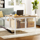 FABATO Flip Top Coffee Table, Square Coffee Tables Metal Wood, Farmhouse Lift Up Coffee Table Cocktail Table with Wire Mesh Barn Door and Storage, Steel Frame, Small Tea Table for Living Room, White FABATO