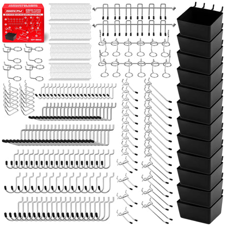 300-Piece Pegboard Hook Set, Pegboard Organizer Accessories for Hanging, Durable Metal Hooks for Tool Organization, Garage, Workshop, and Craft Storage SEDY