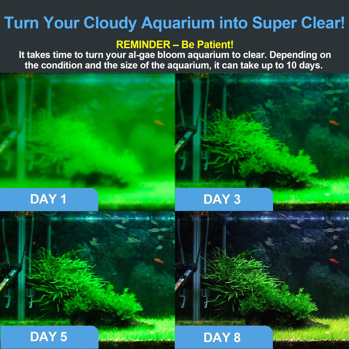 VCRAZE Fish Tank Filter with U - V Light & Timer (3/6/12/24 Hours) for Green Water Cleaning, Aquarium Filter with Aeration Turtle Tank Filter with Pre-Filter Sponge for Tanks 70-100 Gallon VCRAZE
