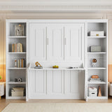 VYNELITO Queen Size Murphy Bed Frame with Bookshelves, Folding Wall Bed, Wooden Hidden Bed Frame for Bedroom Small Spaces Studio Study Office Guest Room-White VYNELITO