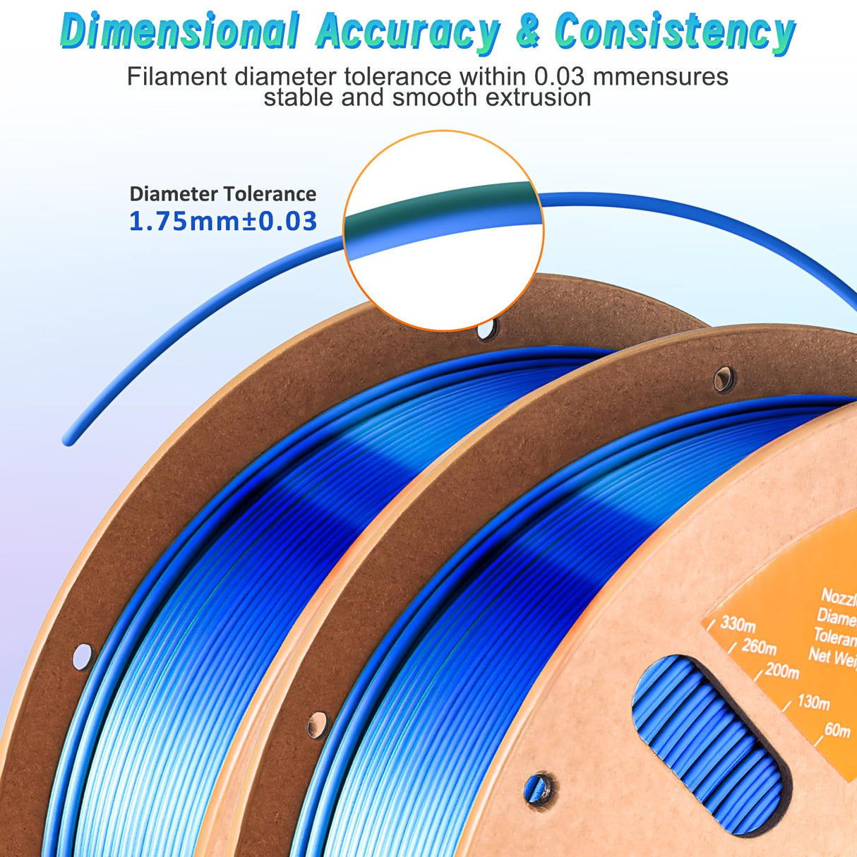 ERYONE Silk Dual Color PLA Filament 3D Printer 1.75mm +/- 0.03mm, Bicolor Filament Two Tone PLA Bundle 2KG Cardboard Spool, Blue Green ERYONE