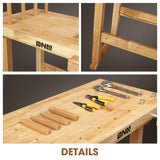 DNA MOTORING Heavy Duty Wood Workbench, Wooden Workbench for Workshop, Garage, W/Adjustable Handle, TOOLS-00523 DNA MOTORING