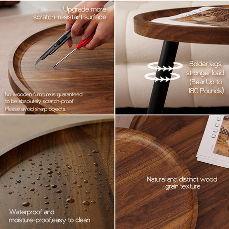 Semjar 2 Pcs Mid Century Modern Round Coffee Tables for Living Room,Easy Assembly Nesting Coffee Tables,Natural Wood Color Minimalist Circle Coffee Tables for Bedroom Office Balcony Yard Semjar