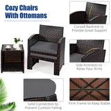 COSTWAY 5PCS Patio Rattan Wicker Furniture Set Sofa Ottoman Cushion Gray COSTWAY