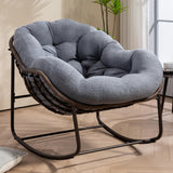 HOMEFUN Outdoor Patio Rocking Chairs, Oversized Papasan Rock Chair Indoor with Teddy Padded Cushion - Rocker Egg for Front Porch, Garden, Backyard Dark Gray HOMEFUN