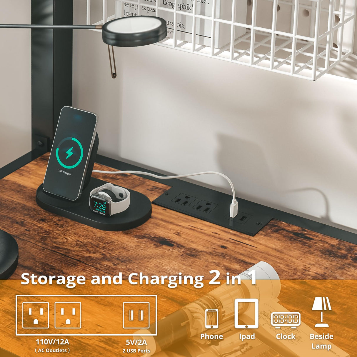 LIKIMIO Twin Loft Bed with Desk, Power Outlet, LED Lights – Space-Saving Metal Frame in Black LIKIMIO