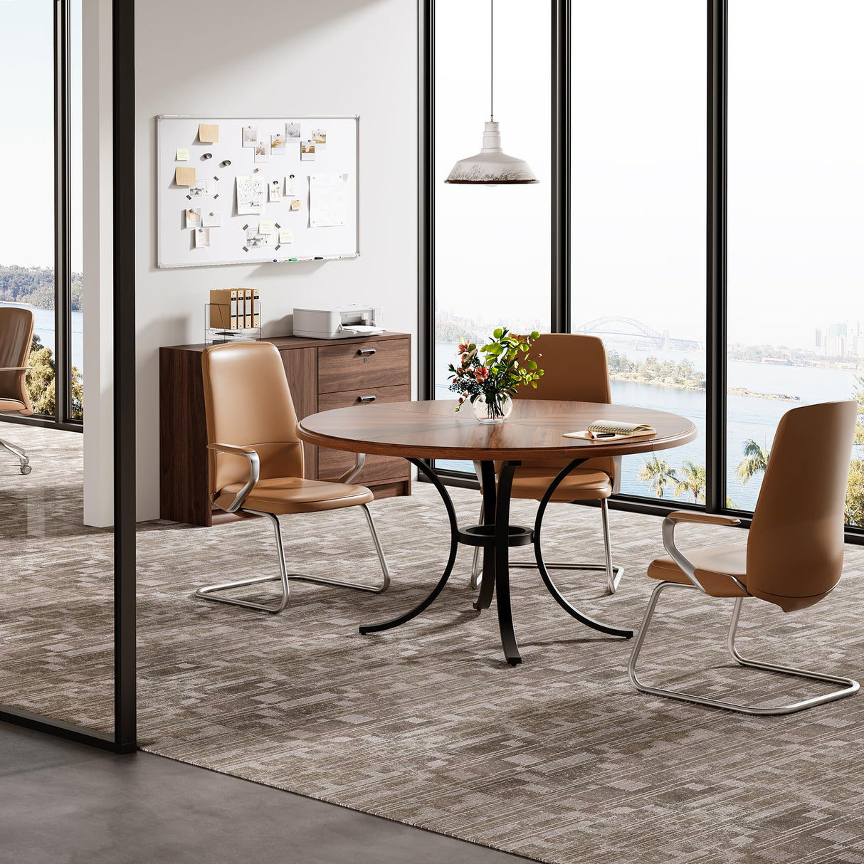 Tribesigns Round Conference Table, 47" Small Meeting Table with Wooden Texture Surface, Circle Business Seminar Table, Breakroom Table, Reception Negotiation for Office (Brown) Tribesigns