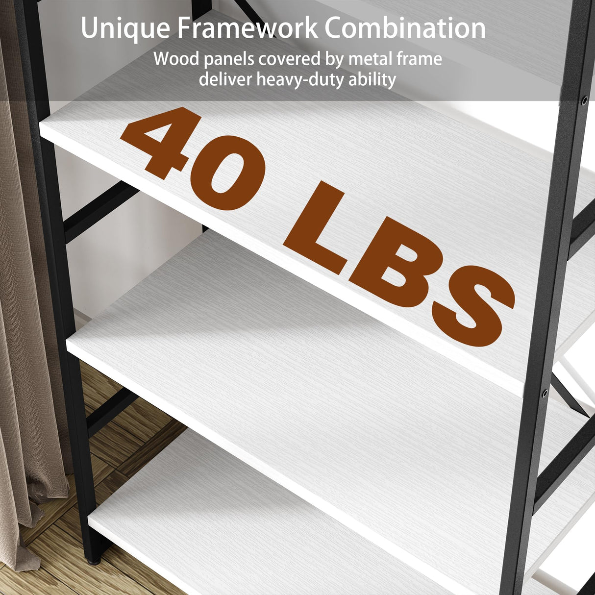 Shintenchi 5-Tier Industrial Bookshelf - Elegant White Bookcase for Living Room, Bedroom, or Office Shintenchi