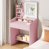LIVELYGLOW Vanity Desk Set with Square Mirror and Light- Small Vanity Tale with Drawers- Pink LIVELYGLOW