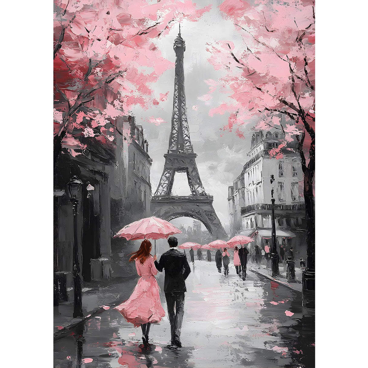 MXJSUA Romantic Streets Diamond Painting Kits for Adults, 5D Paris Eiffel Tower Diamond Art Kits for Beginners, DIY Full Drill Crystal Gem Painting Kits for Home Wall Decor 12x16 Inch MXJSUA