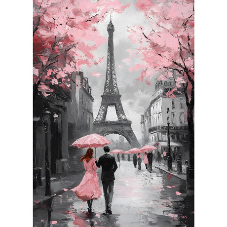 MXJSUA Romantic Streets Diamond Painting Kits for Adults, 5D Paris Eiffel Tower Diamond Art Kits for Beginners, DIY Full Drill Crystal Gem Painting Kits for Home Wall Decor 12x16 Inch MXJSUA