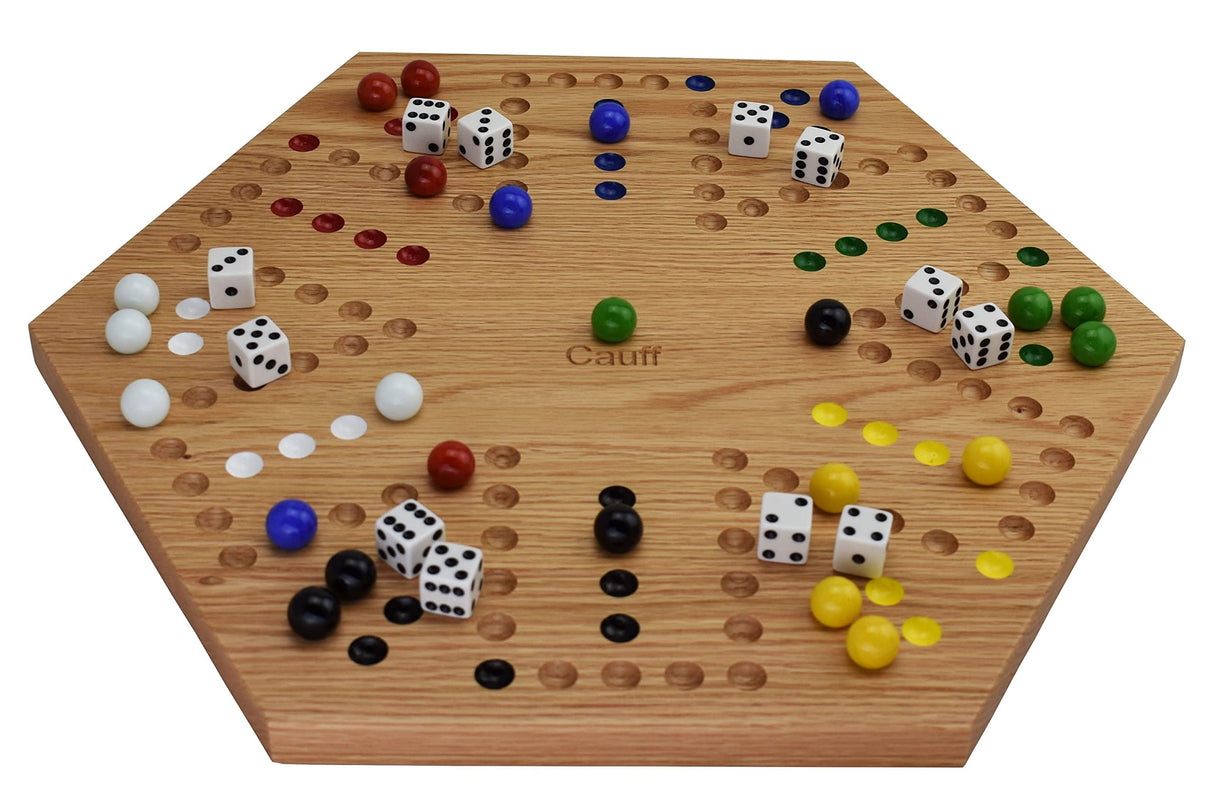 Solid Oak Double Sided Marble Board Game Hand Painted by Cauff (20 inch) Cauff