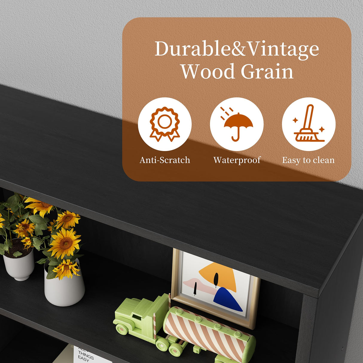 Vongrasig 6-Tier Open Bookcase and Bookshelf, Floor Standing Wood Display Storage Shelves 71 Inch Tall Bookcase Home Decor Furniture for Home Office, Living Room, Bed Room, Black Vongrasig