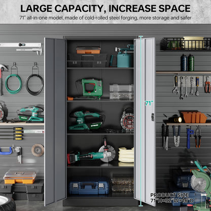 SISESOL Metal Garage Storage Cabinet with Doors and Shelves, 71" Multifunctional Garage Storage Closet Large Garage Locker with Adjustable Shelves & Locking Doors Steel Snapit Storage Tall Ca - WoodArtSupply