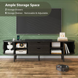 Mid Century Modern TV Stand for 65/55/50 inch TV, Farmhouse TV Stand with Charging Station, Fluted Entertainment Center with Storage and Sliding Doors, TV and Media Consol for Living Room, Black, 59" Syvella