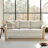 HULALA HOME 81" Farmhouse Couch with Stripe Pattern, 3 Seater Sofa with Solid Wood Legs and Rolled Wide Armrests, Comfy Upholstered Sofa with Nailhead Trims, FSC Certified, Stripe HULALA HOME