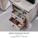 RedLemon Farmhouse Nightstand with Charging Station, Rustic 18 Inch End Table with 2 Storage Drawers and Open Shelf, Wood Sofa Side Table for Bedroom, Living Room (Antique Brush White) RedLemon