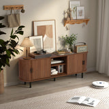 FurSch 62" Tambour Door TV Stand,Wood Mid Century Modern TV Cabinet for Up to 65“ TV,Curved Edge Long TV Stand with Storage for Bedroom Living Room (Walnut, 62.2inch) FurSch