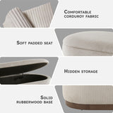 Lexicon Lift Top Storage Bench, Corduroy Fabric Upholstered Oval Entryway Bench, Modern Striped Storage Chest for Entryway/Living Room/Bedroom, Taupe Lexicon