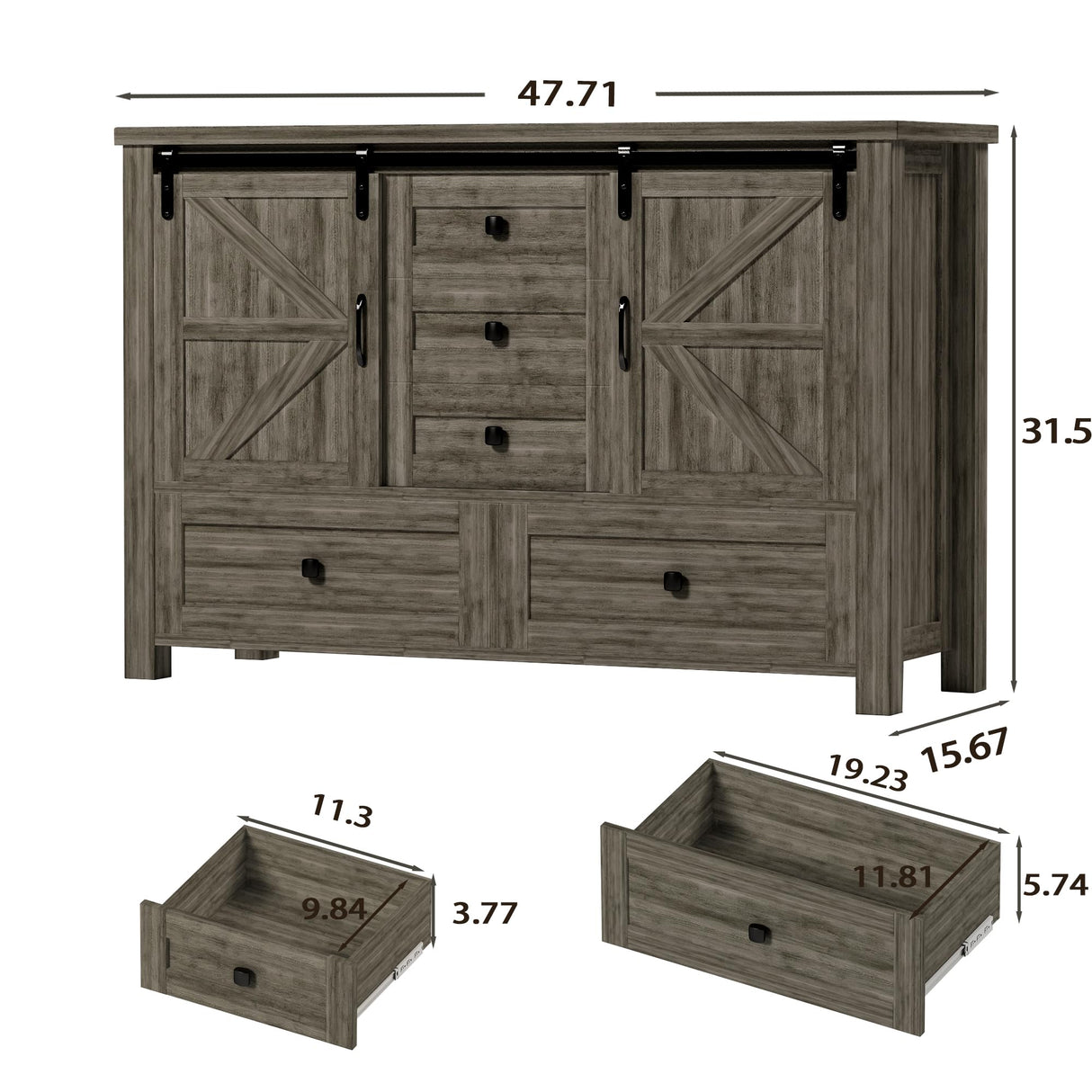 wanan 48" 5 Drawer Dresser (Light Rustic Oak, 48'' 5 Drawers Dresser) wanan