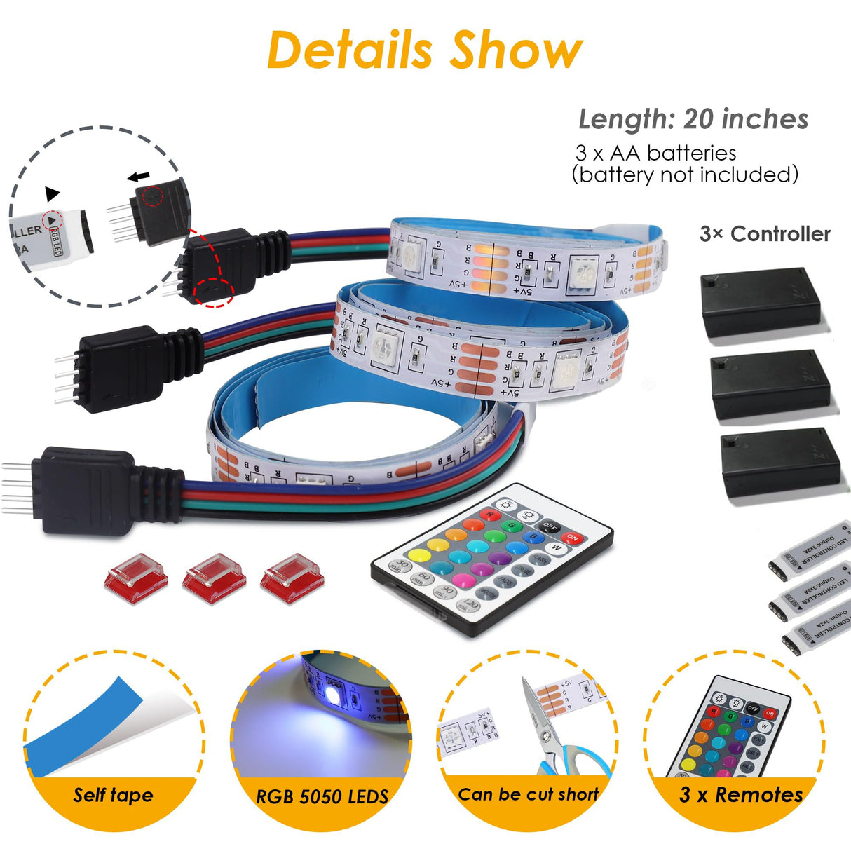 3-Pack Shelf Lights, Upgrade Battery Operated 20inch Led Strip Lights with Remote, Color Change with Timer Floating Shelves LED Wall Lights, DIY Led Lights for Bedroom, Kitchen, Indoor Room Decor Little Joke