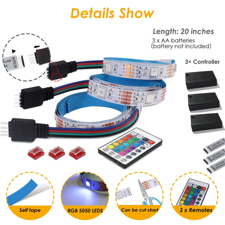 3-Pack Shelf Lights, Upgrade Battery Operated 20inch Led Strip Lights with Remote, Color Change with Timer Floating Shelves LED Wall Lights, DIY Led Lights for Bedroom, Kitchen, Indoor Room Decor Little Joke