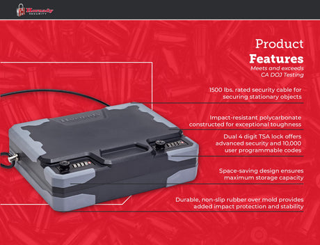 Hornady Treklite Combination Lock Box XXL, 95260 - Travel Safe Lightweight Gun Lock Box with Dual 4-Digit TSA Combination Locks - Protects Firearms, Ammo, & Valuables - 12.2 x 10.1 x 3.3 Inches Hornady