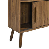 Modway Transmit 8 Shelf Bookcase with Sliding Doors in Walnut - 45 Inch Wood Mid-Century Modern Bookshelf - 4 Tier Tall Open Display Storage Cabinet for Living Room, Office, Hallway Modway