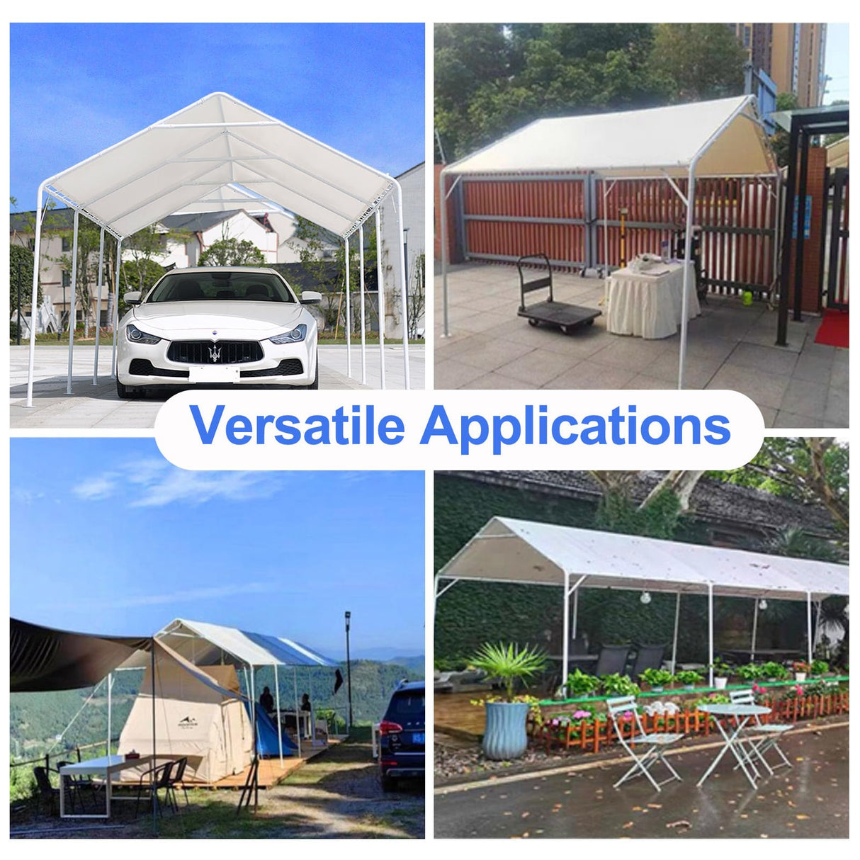 HFYZZ 10 x 20 Ft Heavy Duty Carport Replacement Canopy Waterproof UV Protected Garage Top Shelter Tarp Tent Cover with 44 Ball Bungees Cords, Only Top Cover, White HFYZZ