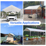 HFYZZ 10 x 20 Ft Heavy Duty Carport Replacement Canopy Waterproof UV Protected Garage Top Shelter Tarp Tent Cover with 44 Ball Bungees Cords, Only Top Cover, White HFYZZ