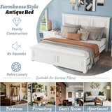 OYUMOENTS King Size Bed Frame Farmhouse Style, Tall Headboard King Bed Frame with Footboard, Pinewood Antique Beds, Farmhouse Style, Noise-Free, No Box Spring Needed, White OYUMOENTS