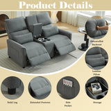 DRMBOOK 63'' RV Loveseat Recliner Sofa, Linen Fabric Double Camper Couch 2 Seater Recliner with Console, Home Movie Theater Seating Chair, 2 Person Push Back Recliners for Living Room, Grey DRMBOOK