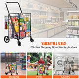 VEVOR Folding Shopping Cart, Jumbo Grocery Cart with Double Baskets, 360° Swivel Wheels, Heavy Duty Utility Cart, 110 LBS Large Capacity Utility Cart for Laundry, Shopping, Grocery, Luggage VEVOR