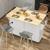 Hlivelood 55" Movable Kitchen Island with Drop Leaf and Power Outlet, Rolling Island Cart w/Storage Cabinet, Island Table on Wheels for Kitchen w/2 Drawers, Spice Rack, Towel Bar, Garage Hook, White Hlivelood
