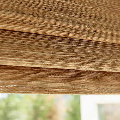 DEJAVU Cordless Bamboo Roman Shades, Blackout Light Filtering Bamboo Blinds for Indoor Windows, Natural Woven Bamboo Shades with Valance for Patio, Doors, Easy to Install, Pecan Color DEJAVU